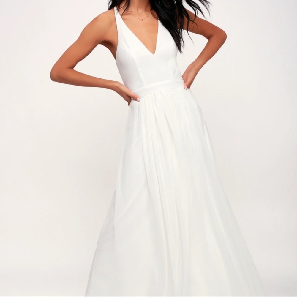 Lulu’s Everlasting Beauty White Lace and Chiffon Maxi Dress Size XL